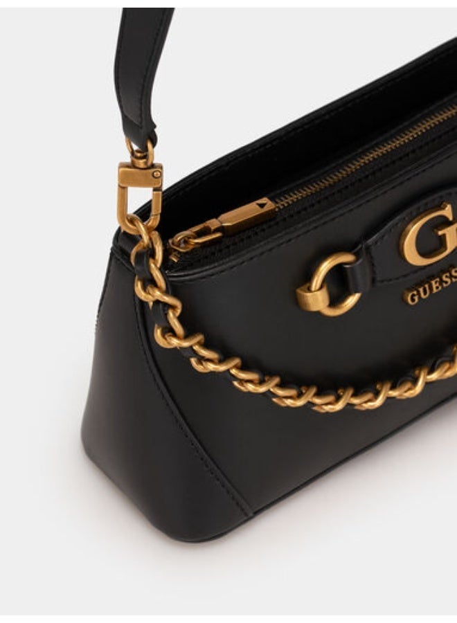 GUESS Amantea Girlfriend Bag with Metal Handle – Black, Eco-Leather Design - Image 3